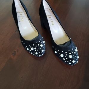 Pearl embellished Black suede shoes 8M